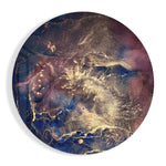 Donkerblauwe en gouden kosmische inkt – Rond Glasschilderij