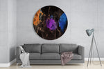 Paarse, blauwe en gouden inkt – Rond Glasschilderij