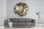 Vintage klaprozen in bruin en groen – Rond Glasschilderij