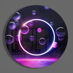 Witte neoncirkel met violette bellen – Rond Glasschilderij