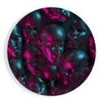 Neonroze en petrolkleurige mannequinhoofden – Rond Glasschilderij
