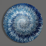 Donkerblauwe radiale sterrenstructuur – Rond Glasschilderij