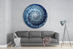 Donkerblauwe radiale sterrenstructuur – Rond Glasschilderij