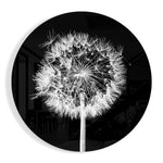 Verlichte paardenbloem op zwart – Rond Glasschilderij