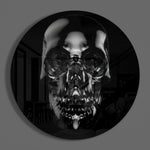 Reflecterende schedel van zwart obsidiaan – Rond Glasschilderij