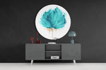 Bloeiende bloem in petrolkleurige aquarel – Rond Glasschilderij