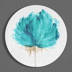 Bloeiende bloem in petrolkleurige aquarel – Rond Glasschilderij