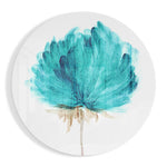 Bloeiende bloem in petrolkleurige aquarel – Rond Glasschilderij