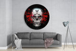 Sugar Skull met karmozijnrode ogen – Rond Glasschilderij