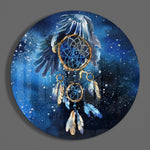 Dromenvanger met adelaar en blauwe kosmos – Rond Glasschilderij