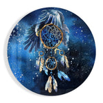 Dromenvanger met adelaar en blauwe kosmos – Rond Glasschilderij