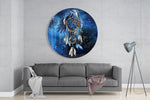 Dromenvanger met adelaar en blauwe kosmos – Rond Glasschilderij