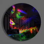 Profiel met neon poederexplosie – Rond Glasschilderij