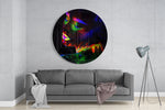 Profiel met neon poederexplosie – Rond Glasschilderij