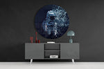 Astronaut in glitch-pixelstijl – Rond Glasschilderij