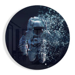 Astronaut in glitch-pixelstijl – Rond Glasschilderij