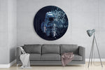 Astronaut in glitch-pixelstijl – Rond Glasschilderij
