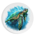 Zeeschildpad in blauwe inkt – Rond Glasschilderij