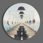 Spiegelframes met illusie van een steiger aan zee – Rond Glasschilderij