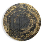 Zwart-gouden cirkel met spetters – Rond Glasschilderij