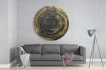 Zwart-gouden cirkel met spetters – Rond Glasschilderij