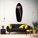 Magenta Teal Jellyfish Bioluminescent Glass Wall Art.
