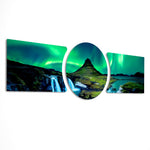 Green Aurora Mountain Night 3 Piece Glass Wall Art