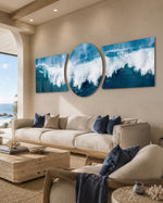 Crashing Blue Ocean Wave 3 Piece Glass Wall Art