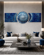 Blue Silver Exploding Starburst Shards 3 Piece Glass Wall Art