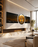 Golden Tree of Life Sunset 3 Piece Glass Wall Art