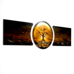 Golden Tree of Life Sunset 3 Piece Glass Wall Art