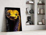 Golden Headed Snake Glass Wall Art || Designer Collection
