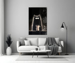 Coffee Lover Cat Glass Wall Art || Designer Collection