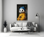 Panda with a Pearl Earring Glass Wall Art || Designer Collection