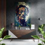 Turkoois spetters Wilde haar portret – Dibond Schilderij