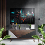 Turkoois Glitch abstract stadsbeeld – Dibond Schilderij