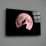 Wolf And Full Moon Glass Wall Art.