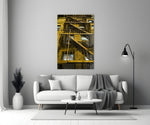 Yellow Stairs Glass Wall Art.