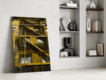 Yellow Stairs Glass Wall Art.