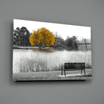 Yellow Tree Glass Wall Art.
