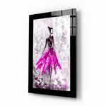 Abstracte Danseres in Magentarok – Glasschilderij