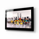 Grijze Skyline in Schildersstijl – Glasschilderij