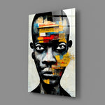 Gele Paper Strip collage portret – Glasschilderij