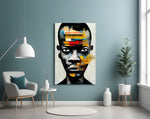 Gele Paper Strip collage portret – Glasschilderij
