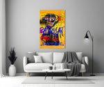 Gele Tribal masker graffiti – Glasschilderij