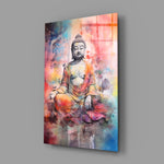 Watercolor spat Meditating Boeddha – Glasschilderij