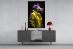 Gele jas Rhino paarse gloed – Glasschilderij