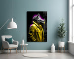 Gele jas Rhino paarse gloed – Glasschilderij