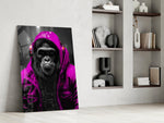 Gele Raincoat Headphone gorilla – Glasschilderij