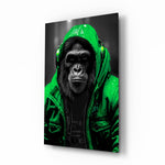 Gele Raincoat Headphone gorilla – Glasschilderij